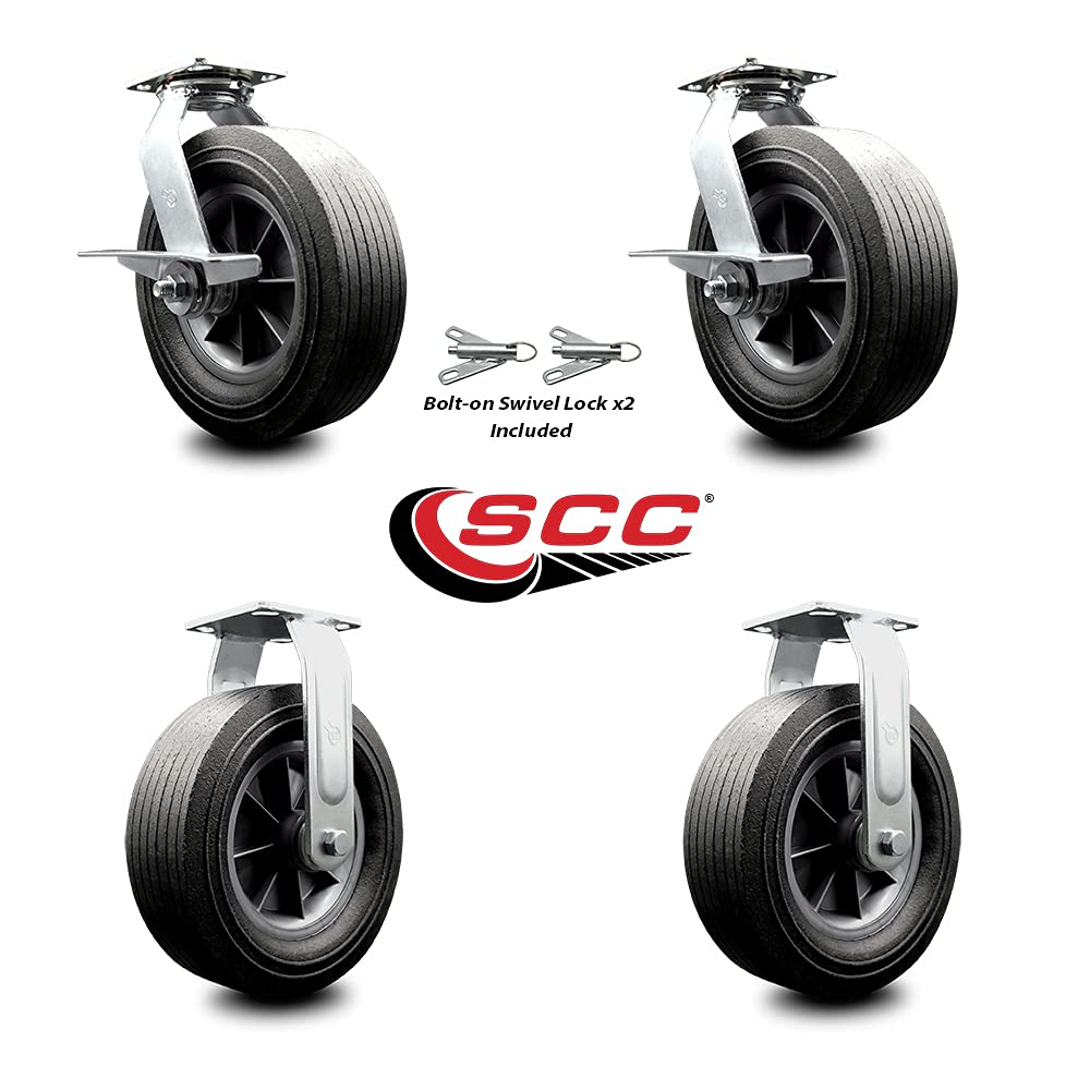 Set of 4 Heavy Duty Swivel and Rigid Casters with Bolt-On Swivel Locks C2490