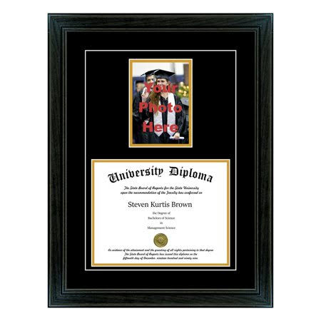 Black Diploma Frame with 5x7 Photo and Double Matting S9148