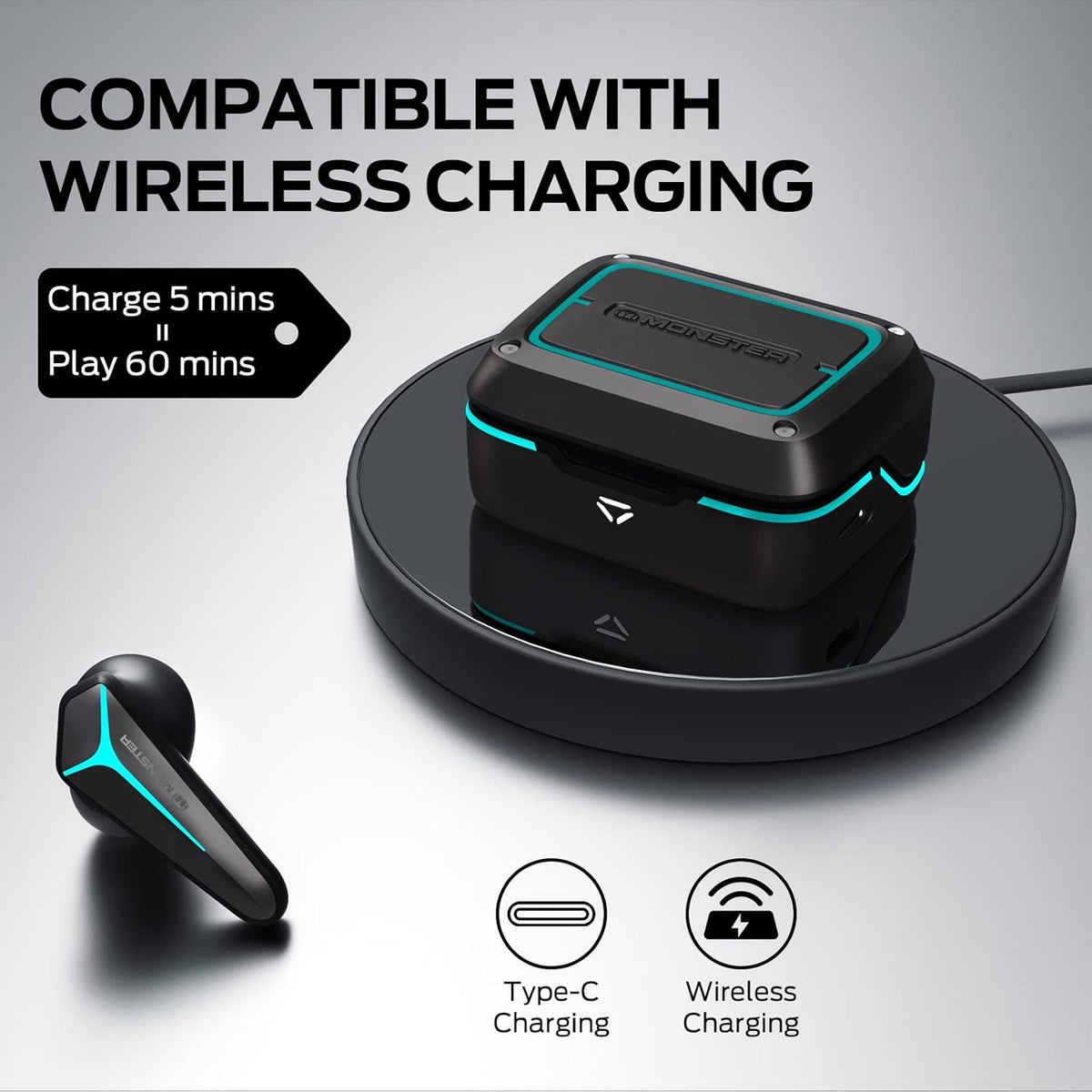 Black TWS Gaming Earbuds with Bluetooth 5.0 C485