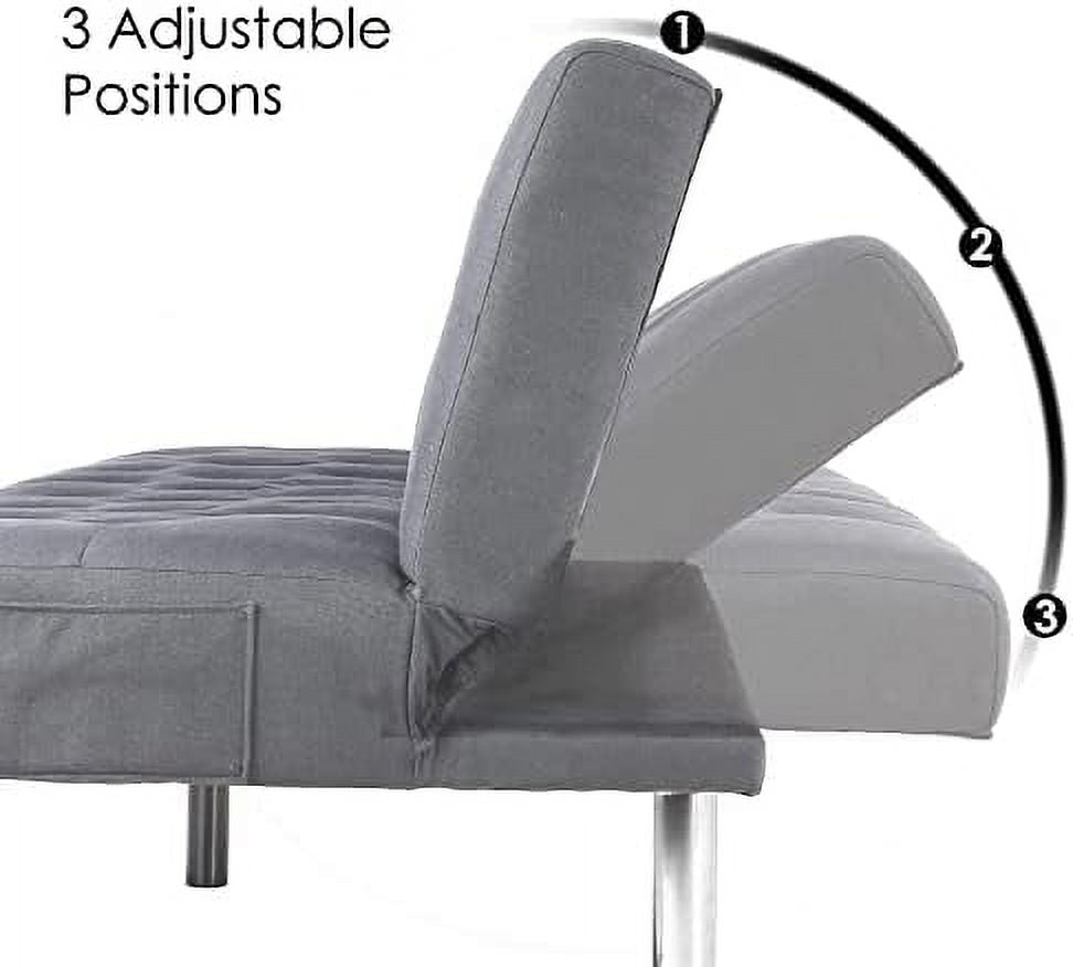 Dark Grey Upholstered Convertible Futon Sofa Bed with Removable Armrests L815535