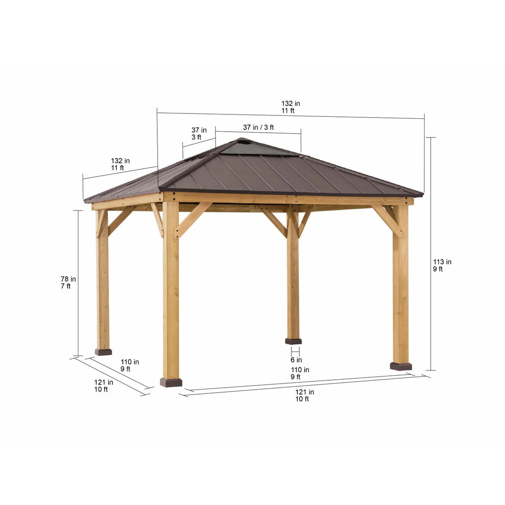 Cedar Framed Gazebo with Black Steel and Polycarbonate Hip Roof Hardtop U8584