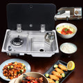 1 Burner Gas Stove Hob Sink Combo with Black Glass Lid Faucet D986