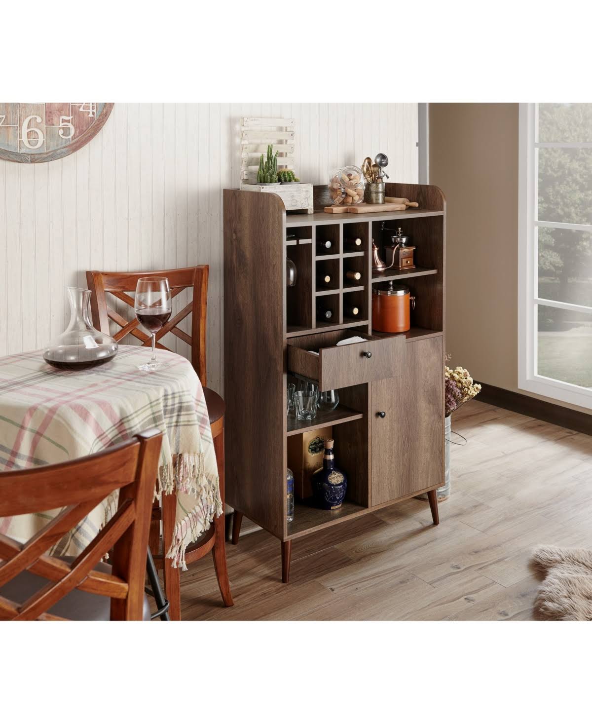 Distressed Walnut Wine Cabinet K32783