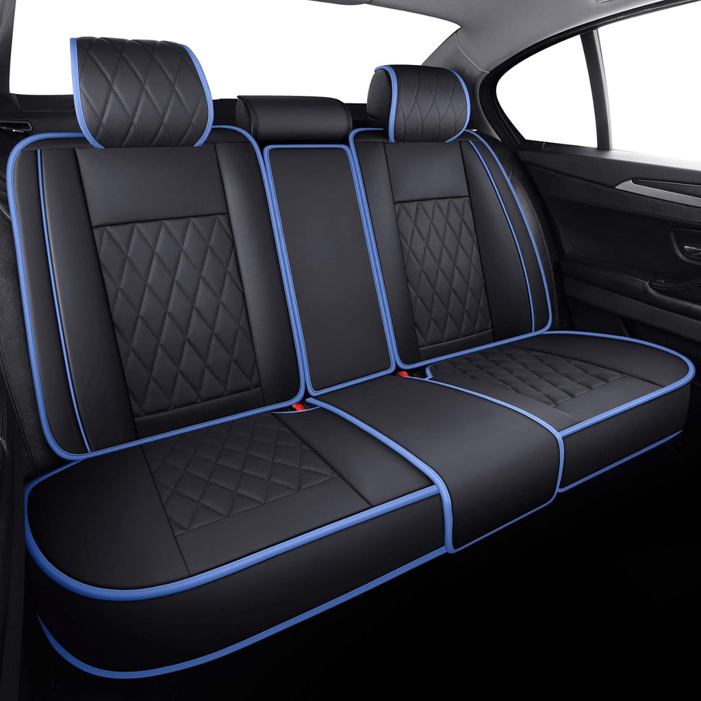 5 Car Seat Covers Full Set Waterproof Leather Automotive Cushions Split Bench 40/60 Universal (Full Set, Black-Blue) O12474
