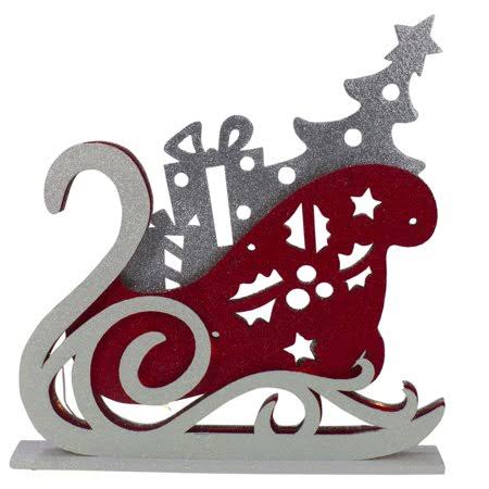 18x22 Pre-Lit Red and Silver LED Sleigh Tabletop Silhouette Decoration J942427