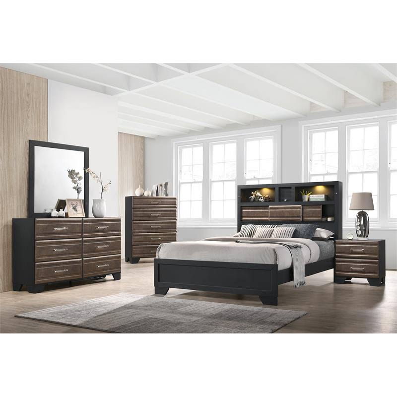 5 Drawer Chest in Dark Gray and Metallic Brown Wood O28288