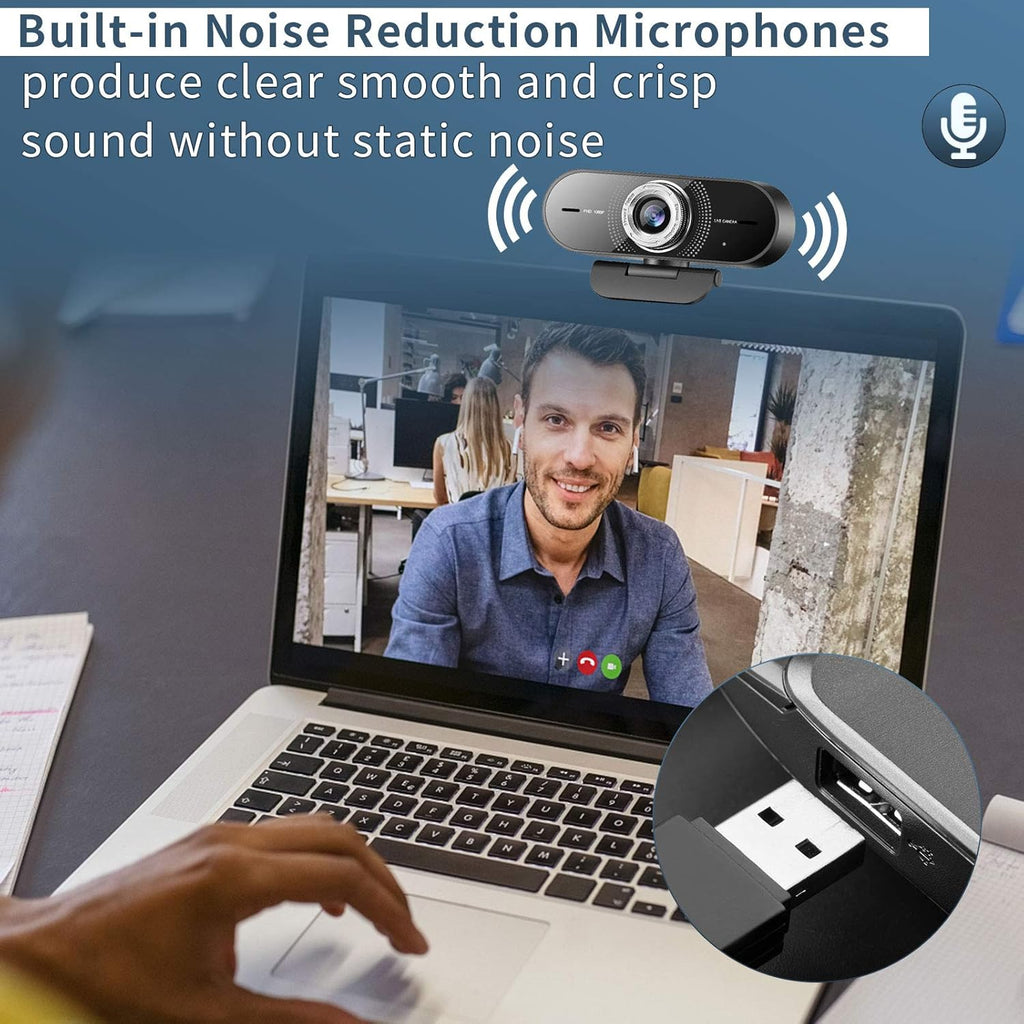 1080P Computer Camera with Microphone, Wide Angle, Manual Focus Webcam, Pack of 2 X21267