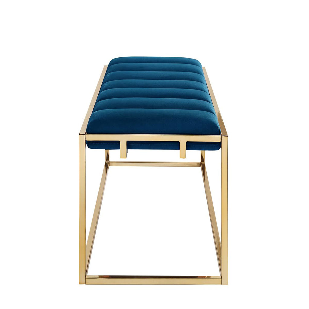 Channel Tufted Velvet Bench Metal Frame V7555