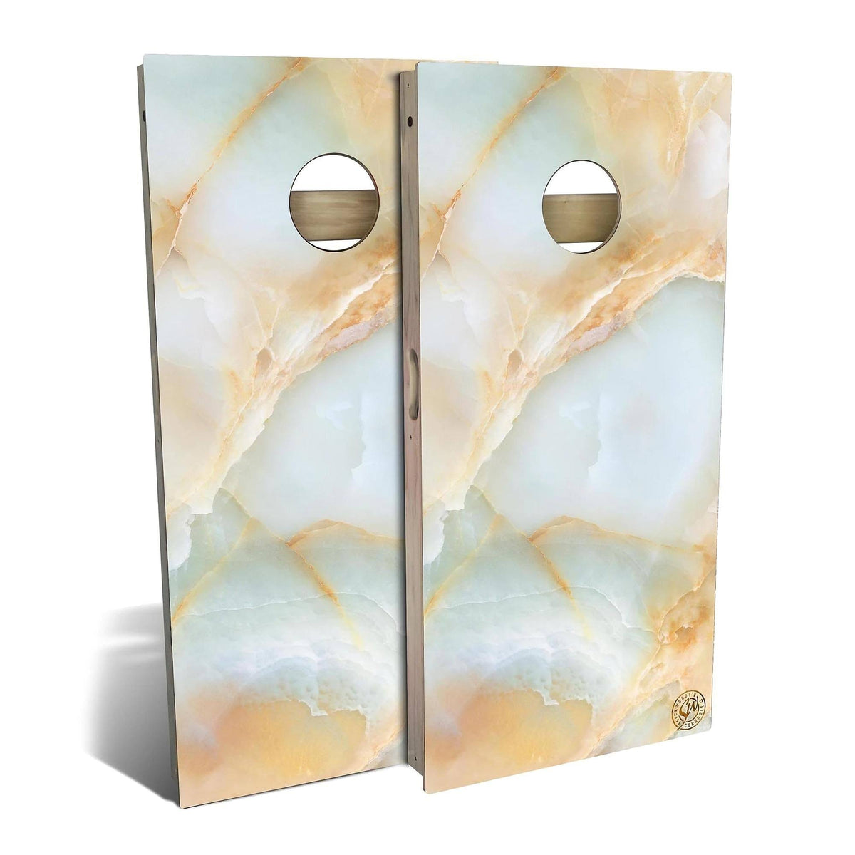 Green and Gold Marble Cornhole Set with Carrying Case D704