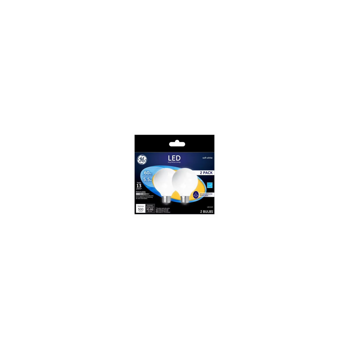 2-Pack 5.5-Watt LED Soft White Dimmable G25 Light Bulbs F5000