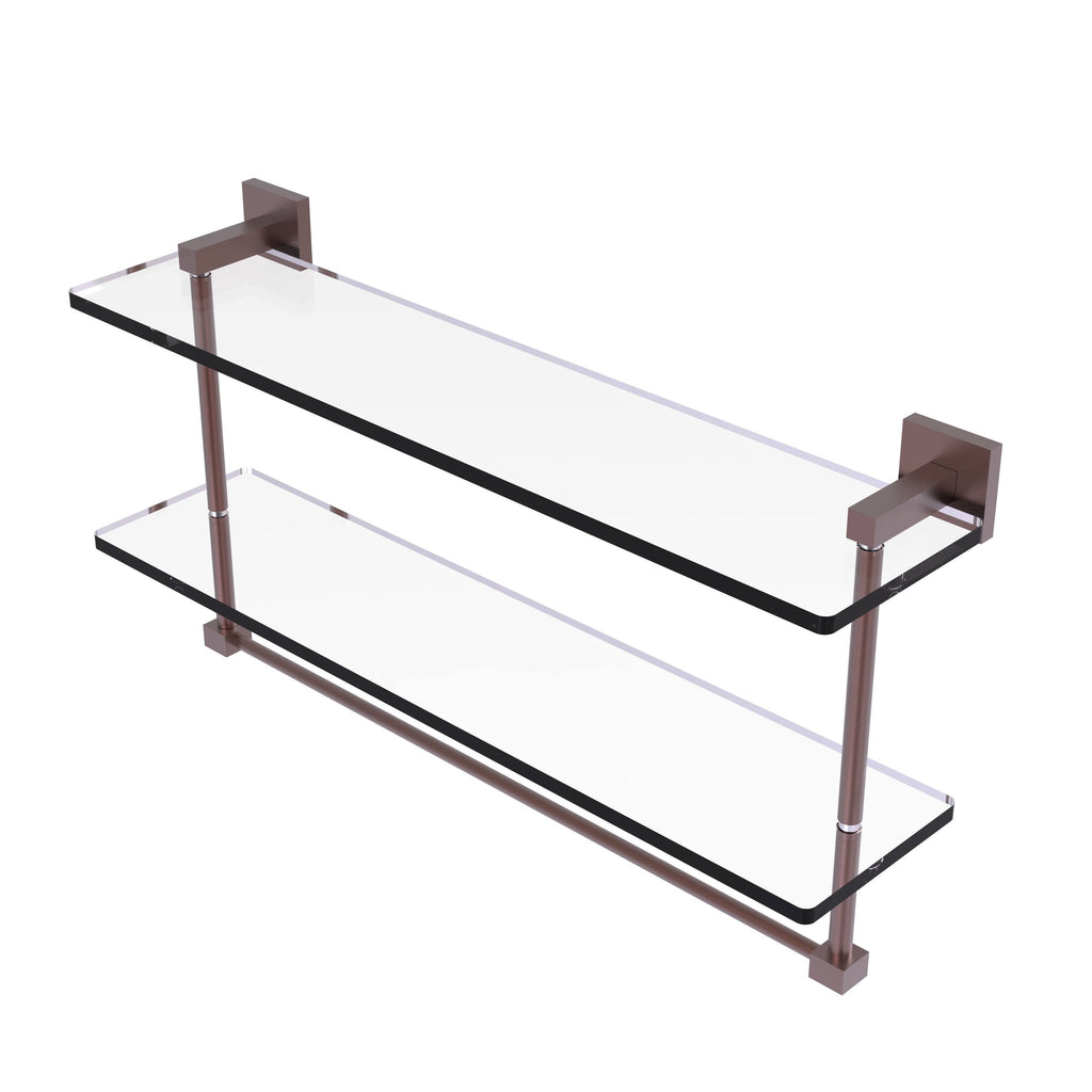 22 in. Two Tiered Glass Shelf with Integrated Towel Bar Antique Copper D734