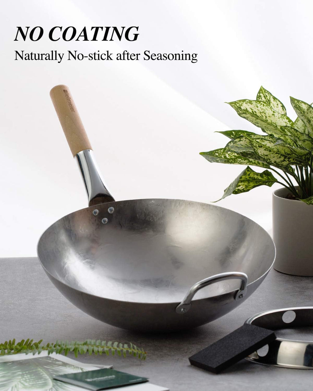14 Inch Carbon Steel Wok with Wok Ring and Sponge K25658