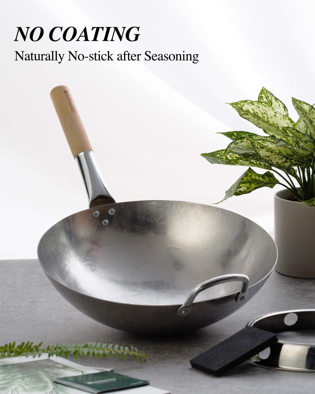 14 Inch Carbon Steel Wok with Wok Ring and Sponge K25658