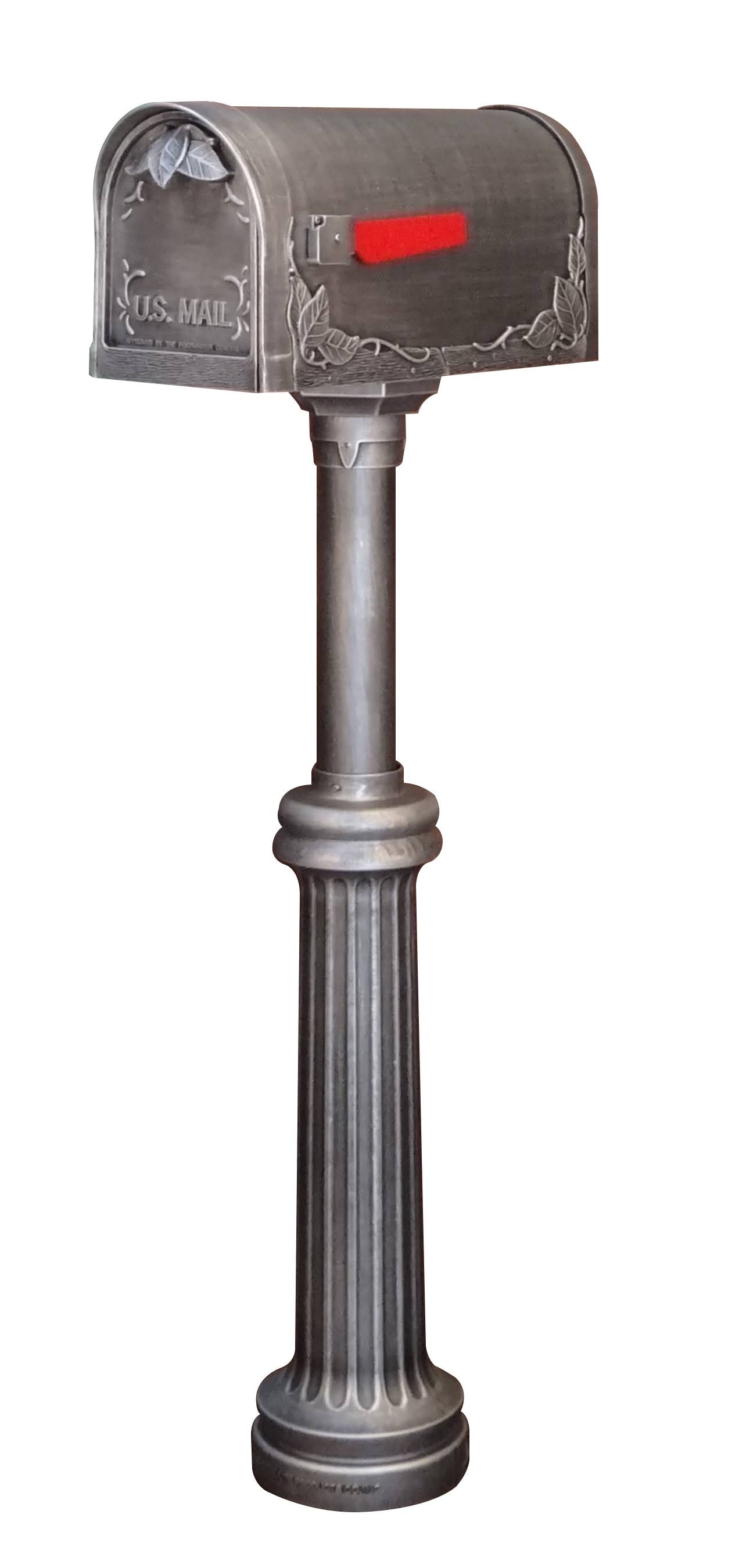 Swedish Silver Floral Curbside Mailbox with Surface Mount Mailbox Post C302176