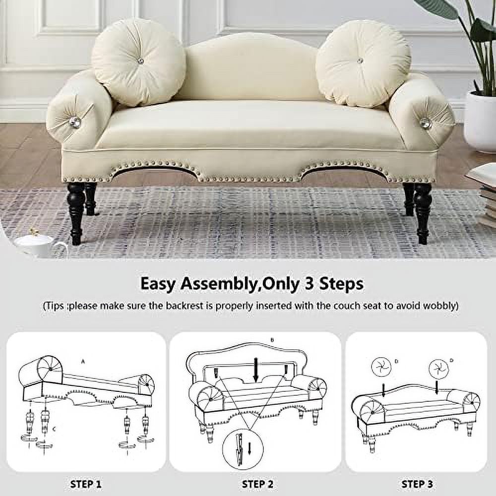 Rolled Arm Velvet Ottoman Bench with Back H769