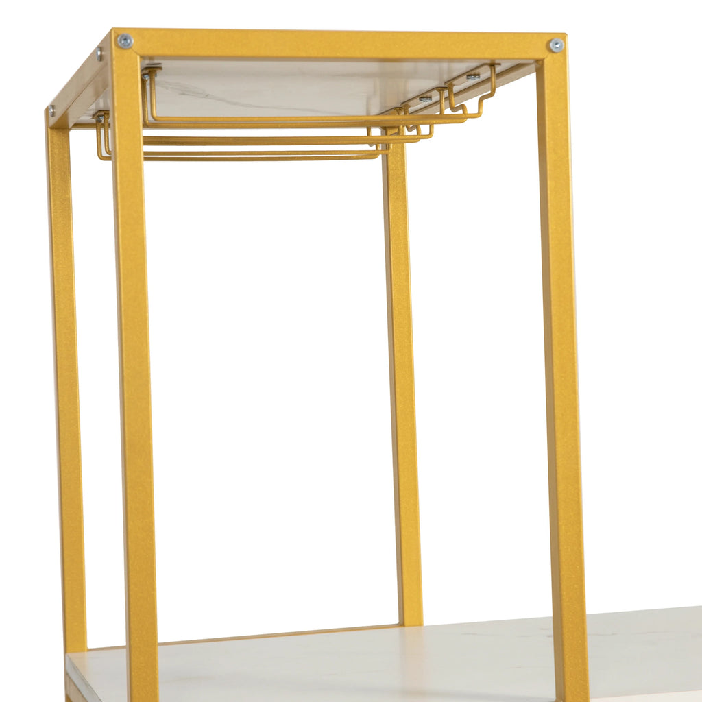 Gold Steel Tube Frame Bar and Wine Table with Faux Marble Melamine Table Top U68275
