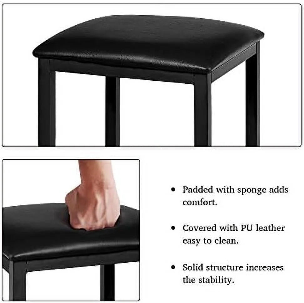 Black 3 Pieces Dining Table Set with Faux Marble Tabletop and PU Leather Stools E99979