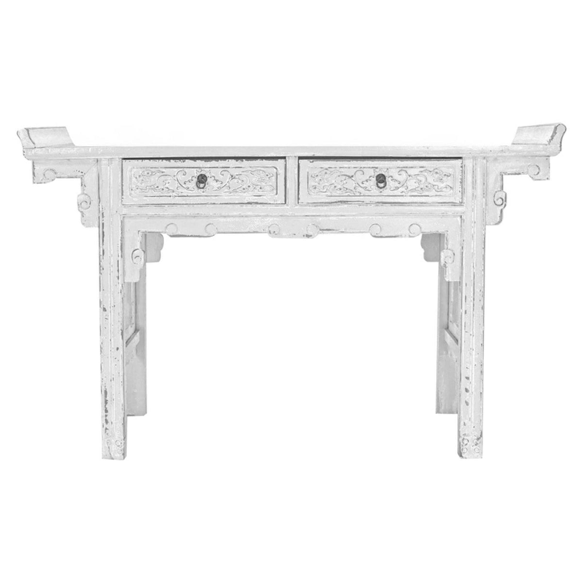 Pagota White Hand Carved Wood Table T968