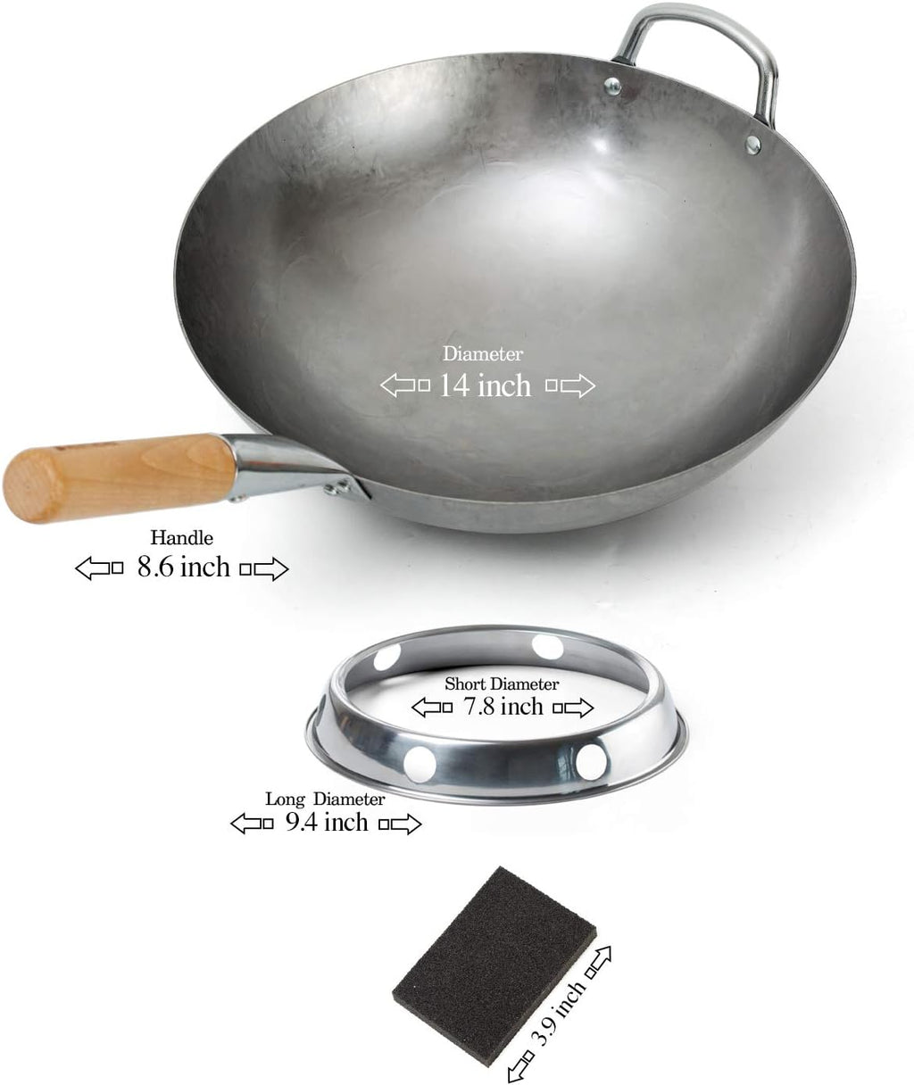 14 Inch Carbon Steel Wok with Wok Ring and Sponge K25658