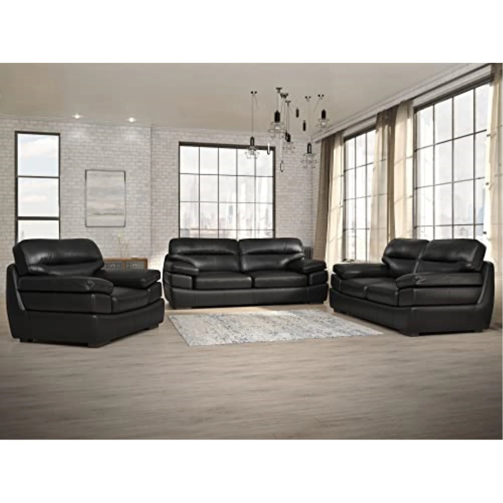 3-Piece Top-Grain Leather Living Room Set in Black G642