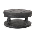 Charcoal and Gray Fabric Round Ottoman U473658