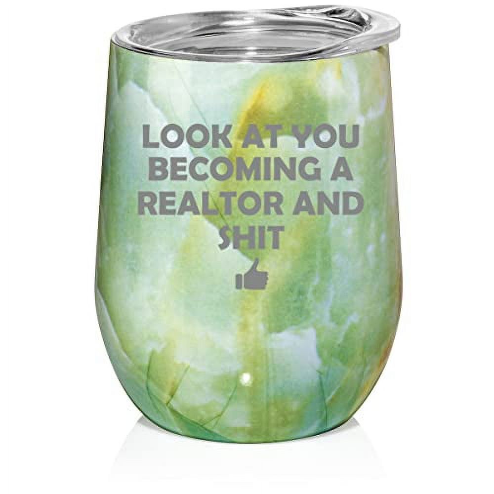 12 oz Double Wall Vacuum Insulated Stainless Steel Stemless Wine Tumbler Travel Mug With Lid J402864