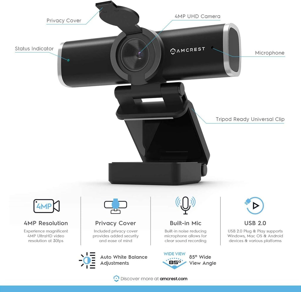 4-Megapixel USB Webcam with Microphone & Privacy Cover, Pack of 2 P459291