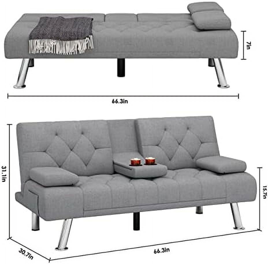 Dark Grey Upholstered Convertible Futon Sofa Bed with Removable Armrests L815535
