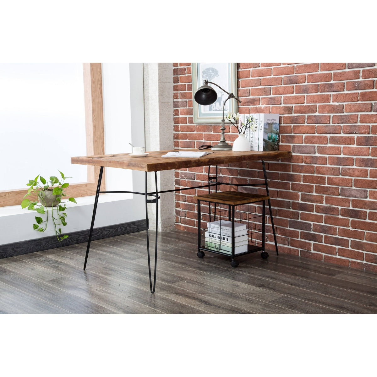 Grey Wood and Metal Rolling File Cabinet H3716