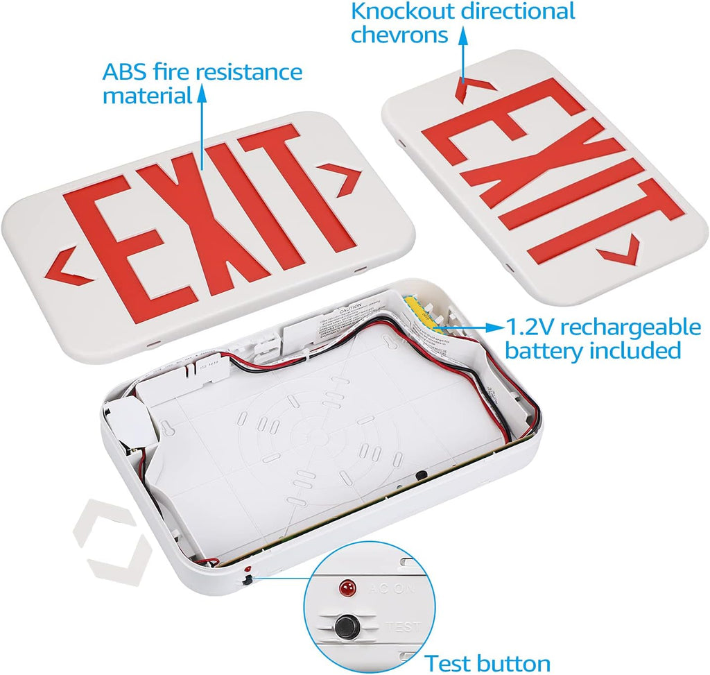 LED Exit Sign with Battery Backup, Double Face, Hardwired, Pack of 6 A3615