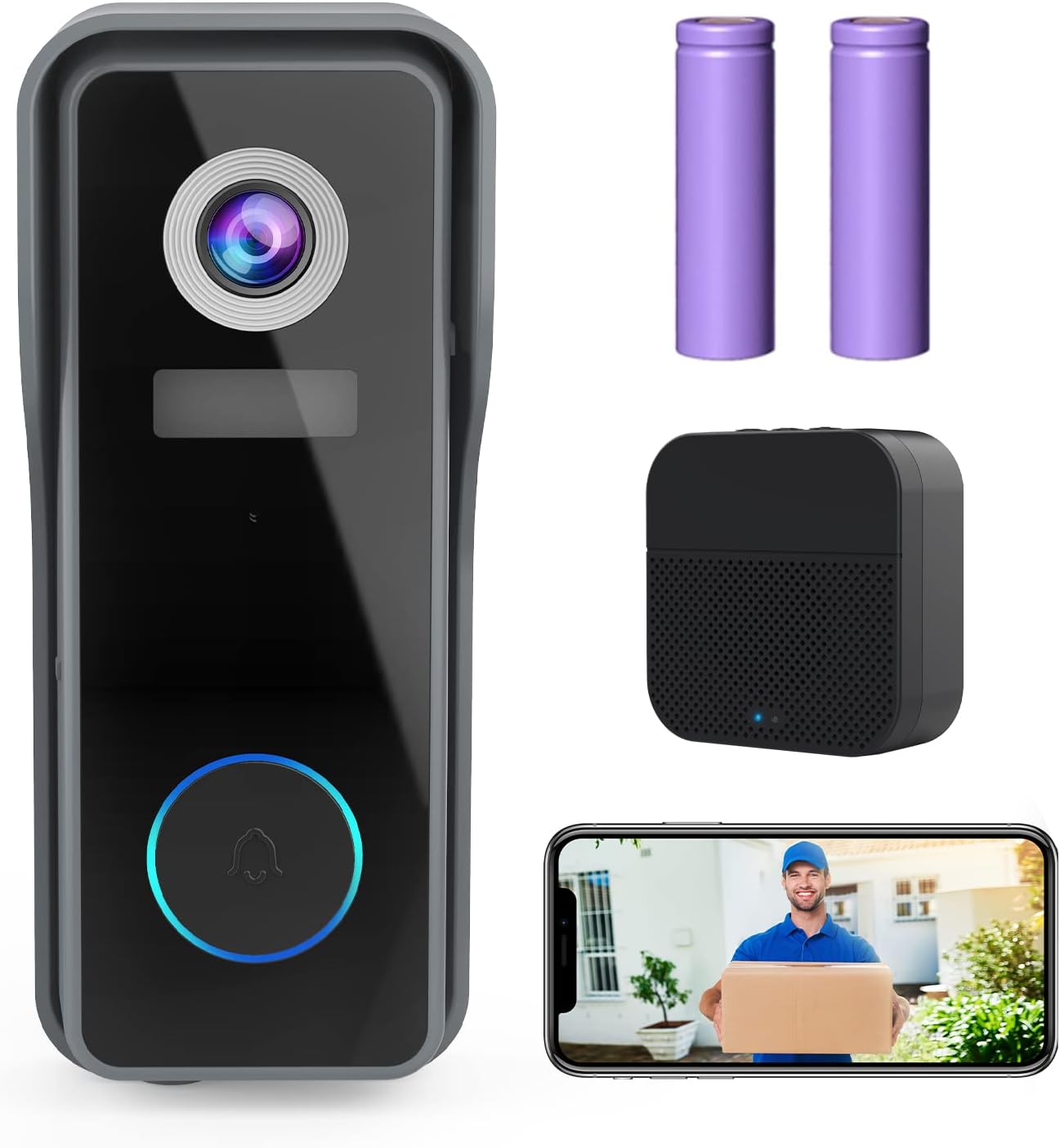 WiFi Video Doorbell Camera with Chime, 1080P HD, Night Vision, 2-Way Audio C977915
