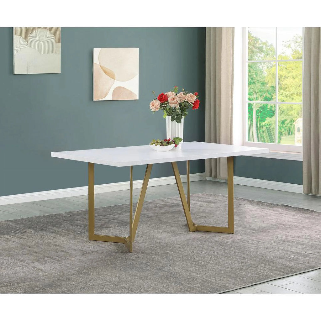 5pc White Wood Top Rectangle Dining Table with 4 White Faux Leather Chairs Y978