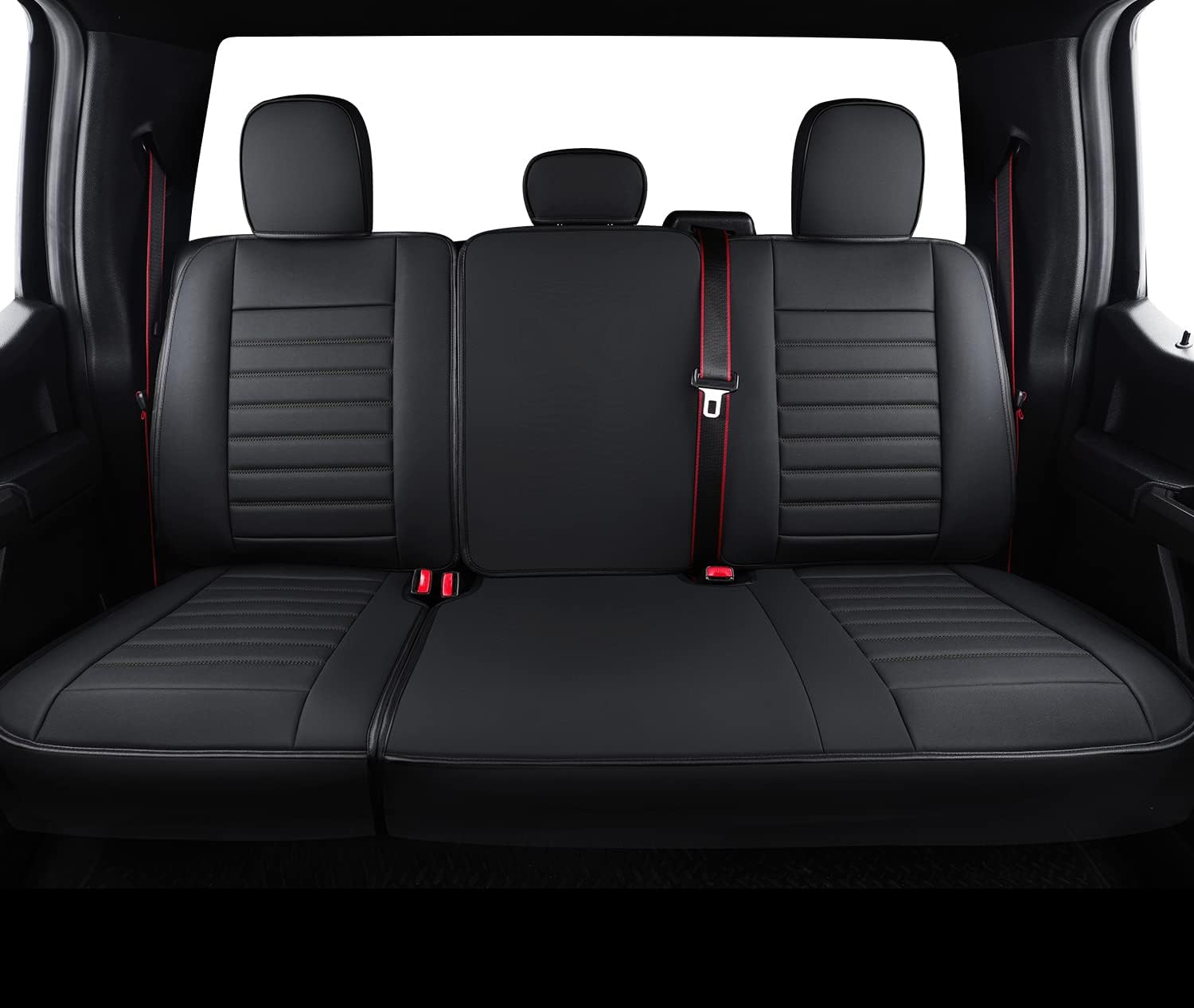 F150 Crew Cab Faux Leather Seat Covers (Black & Blue) P1784