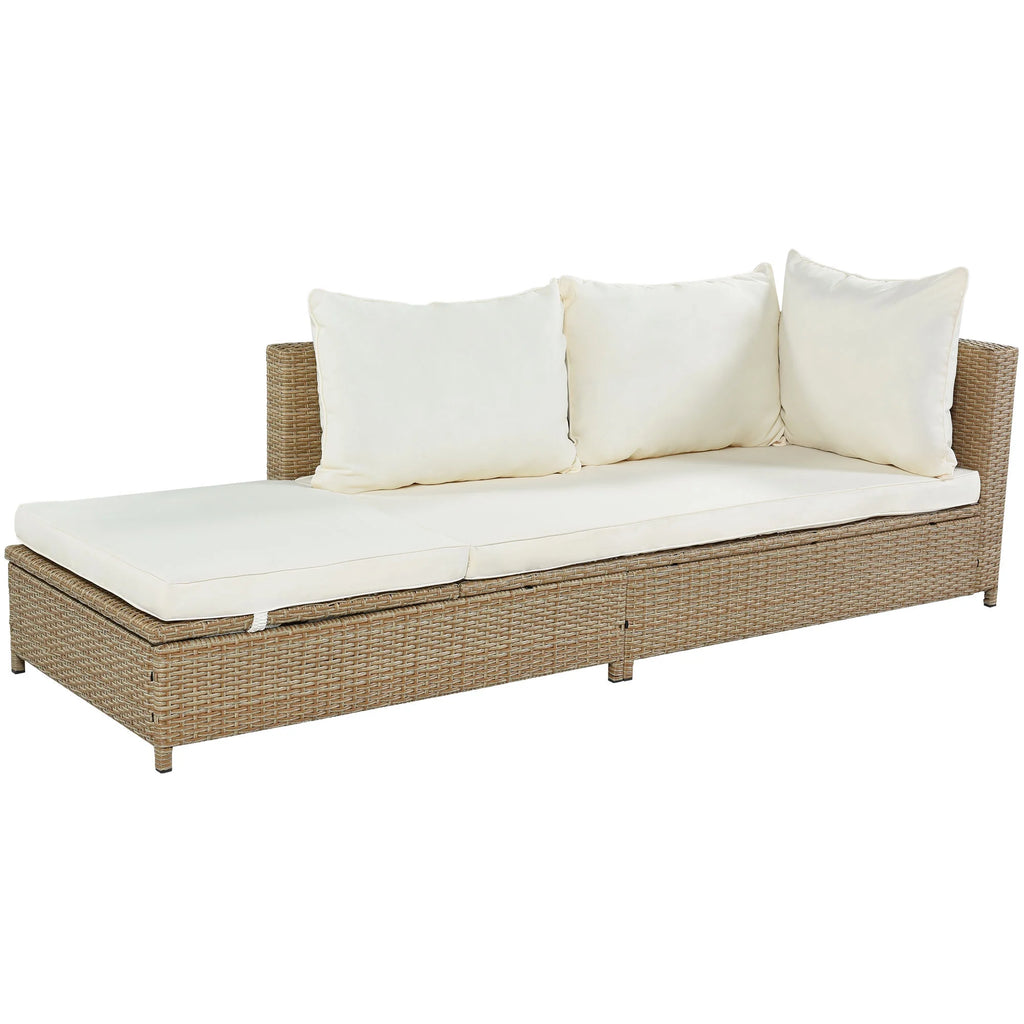 3PCS Rattan Sectional Sofa Set with Adjustable Chaise Lounge Frame and Tempered Glass Table B476499