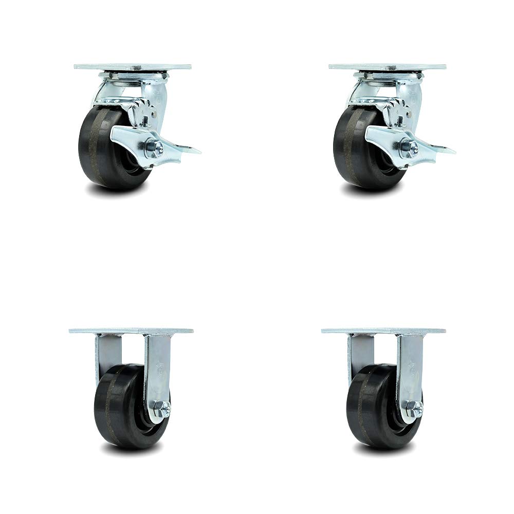 Set of 4 Heavy Duty Swivel and Rigid Casters with Bolt-On Swivel Locks C2490