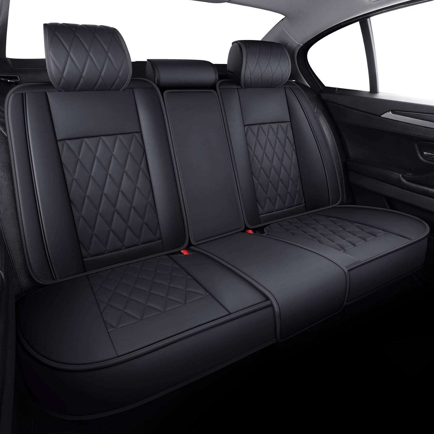 5 Car Seat Covers Full Set Waterproof Leather Automotive Cushions Split Bench 40/60 Universal (Full Set, Black-Blue) O12474