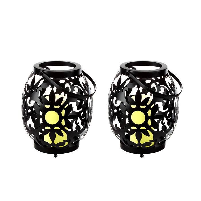 Black 2-Pack Metal Filigree Lantern with LED Candle F582071