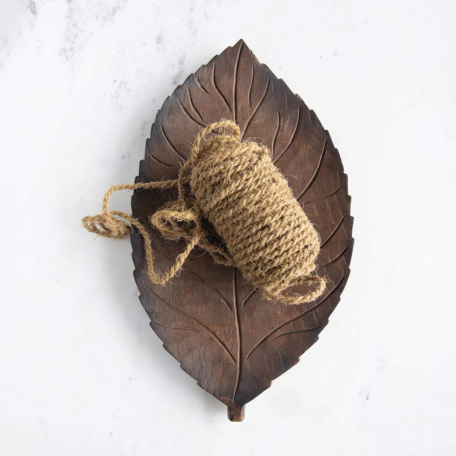 Hand-Carved Mango Wood Leaf Tray Z379944