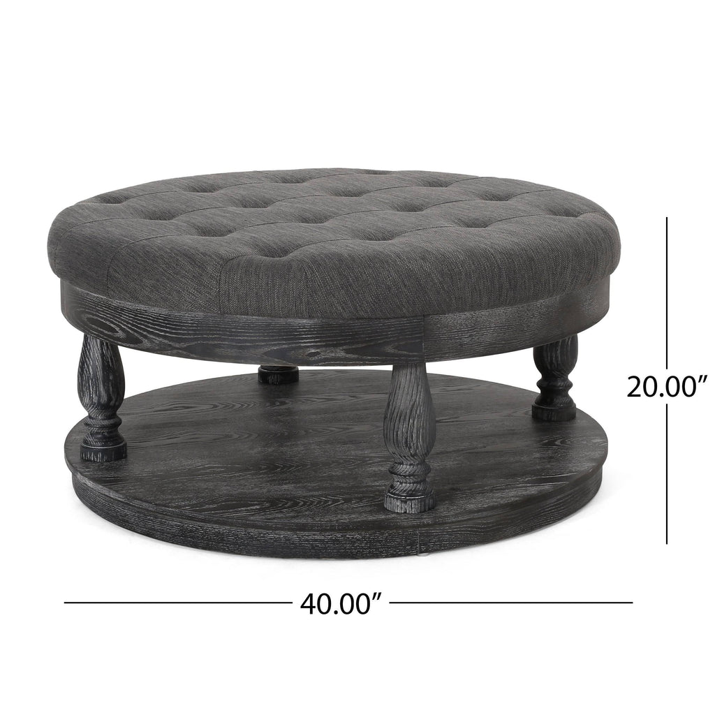 Charcoal and Gray Fabric Round Ottoman U473658