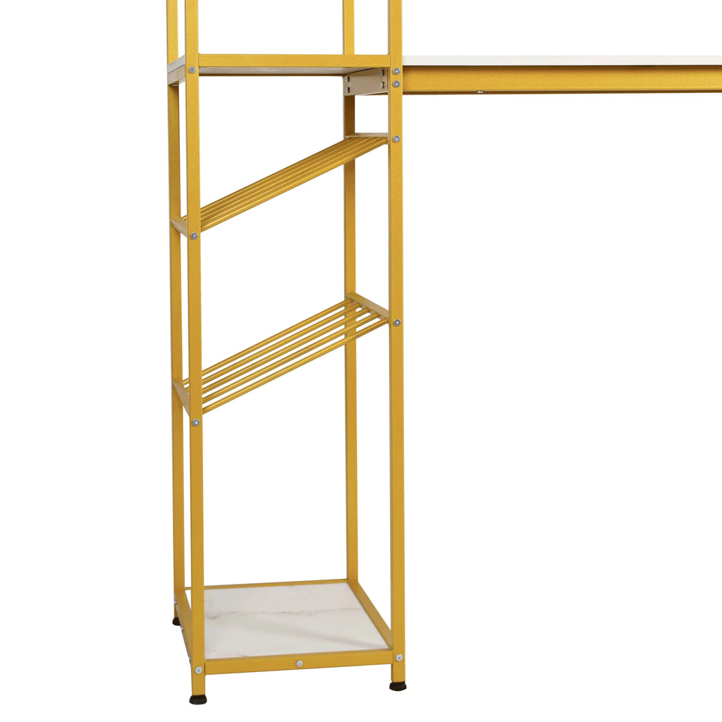 Gold Steel Tube Frame Bar and Wine Table with Faux Marble Melamine Table Top U68275