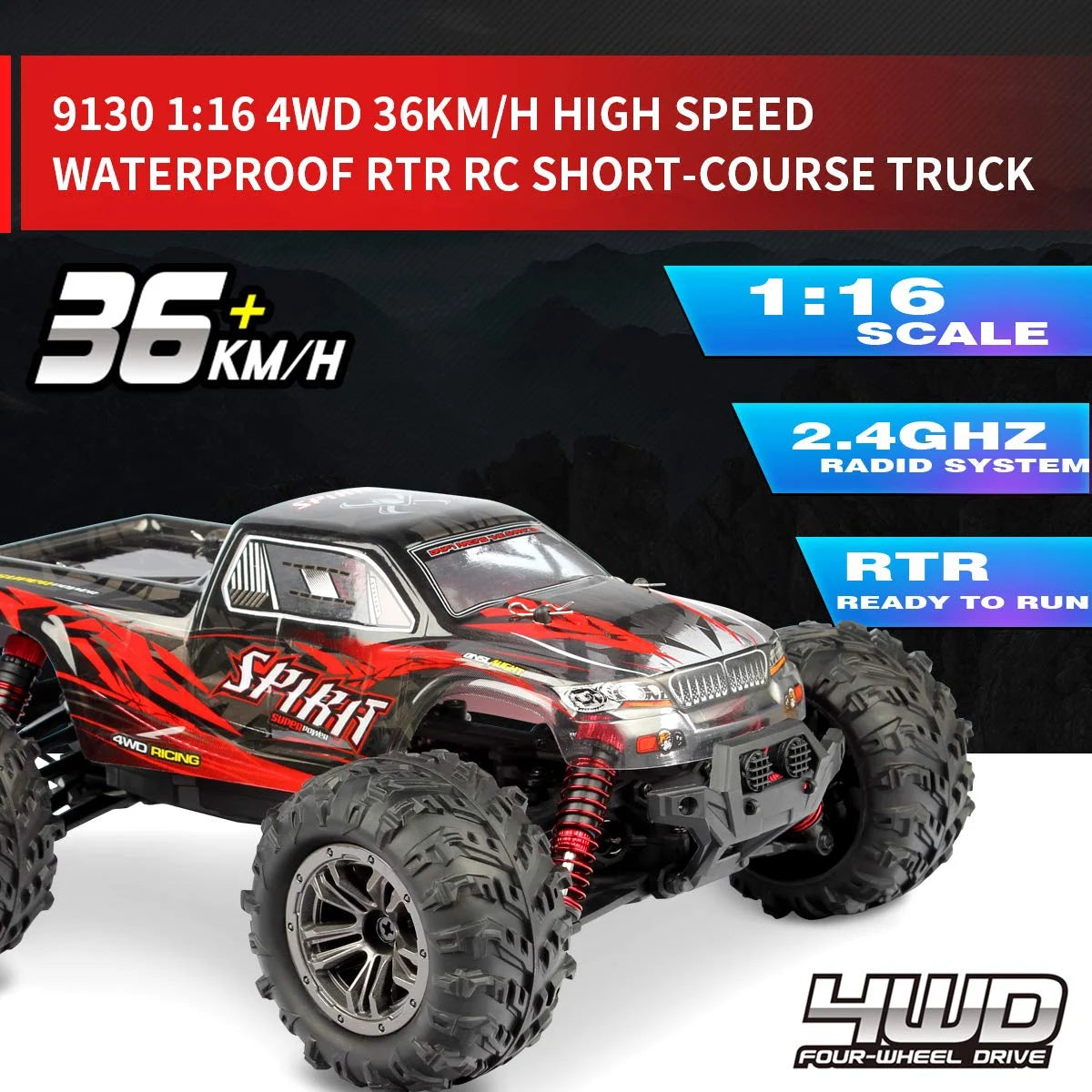1:16 Scale 4WD Electric Off-Road RC Monster Trucks with 2 Batteries G196