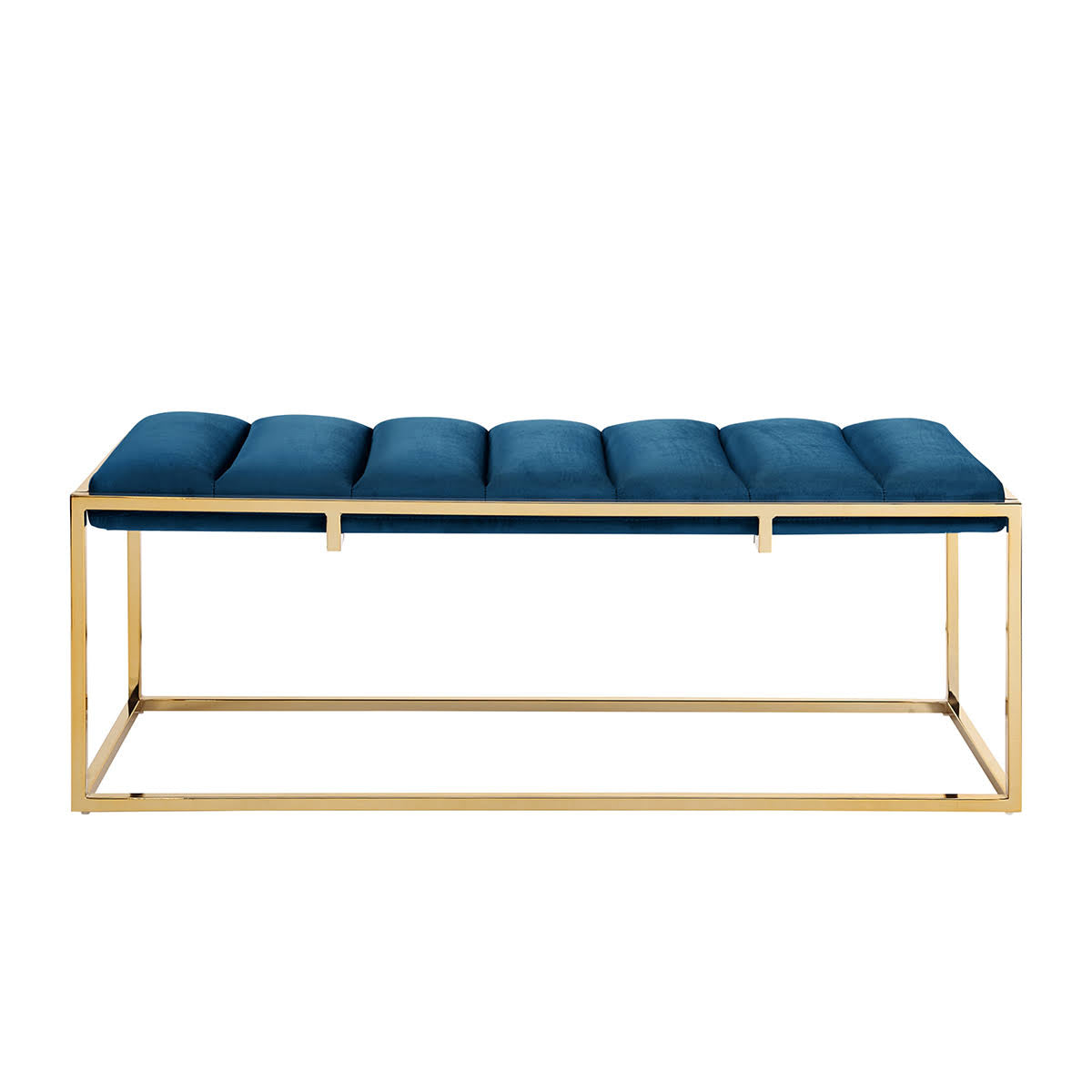 Channel Tufted Velvet Bench Metal Frame V7555