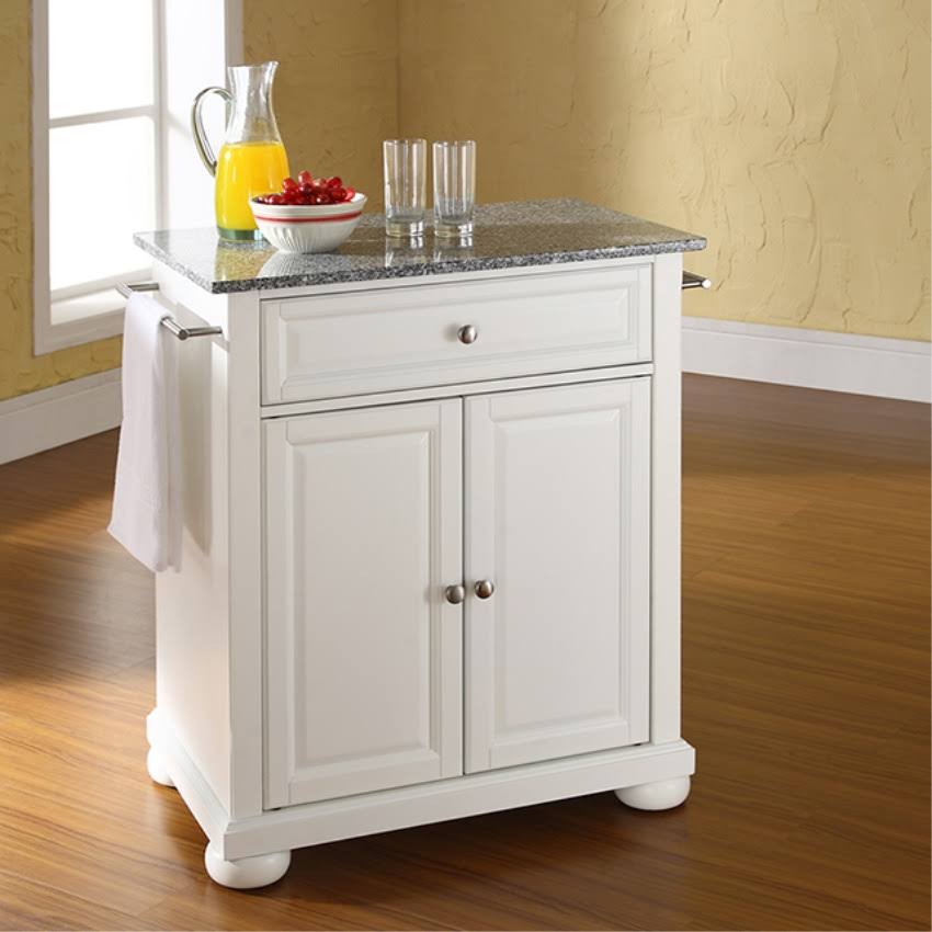 White Granite Top Portable Kitchen Island M628338