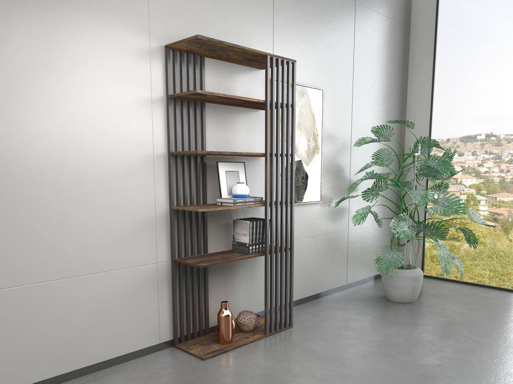 Brown Wood 5-Shelf Bookcase Y7084