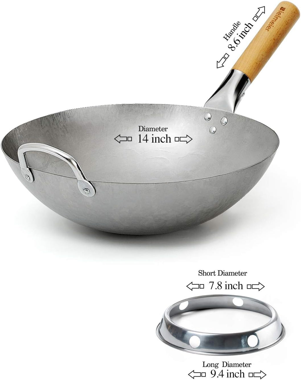 14 Inch Carbon Steel Wok with Wok Ring and Sponge K25658