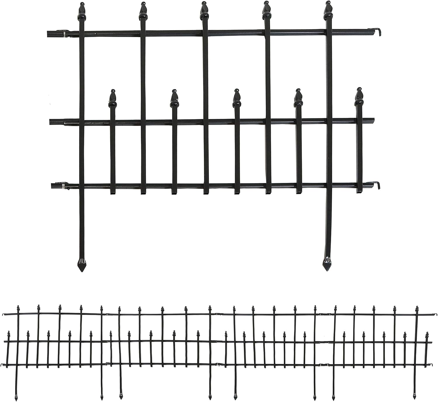 5-Piece Black Steel Garden Fence Panel Set T9049