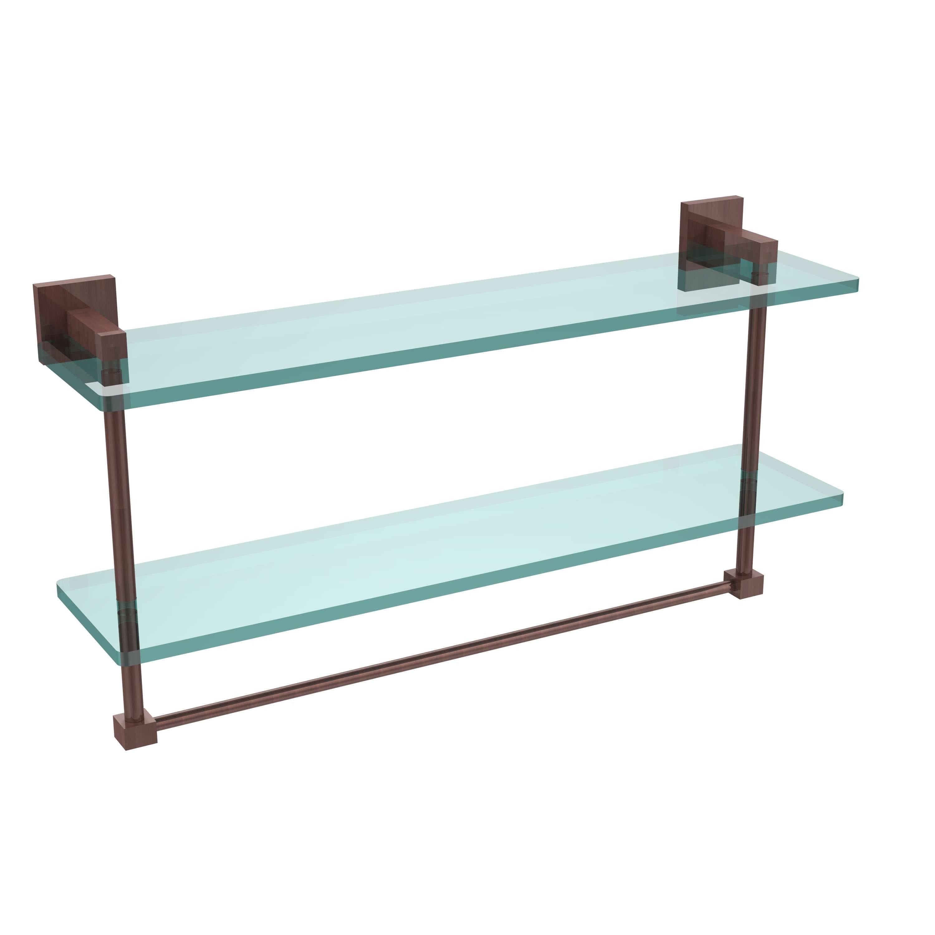 22 in. Two Tiered Glass Shelf with Integrated Towel Bar Antique Copper D734