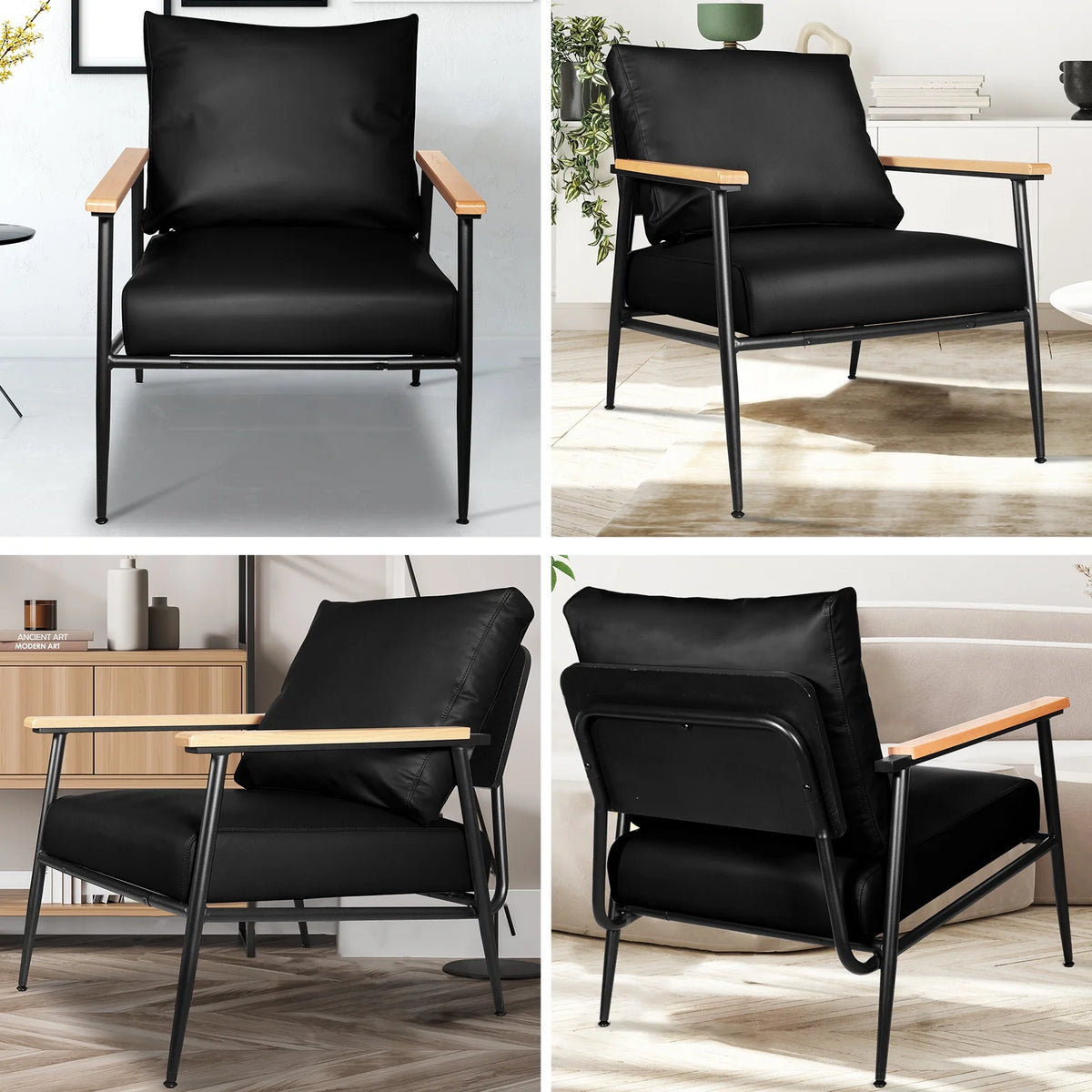 Black PU Leather Accent Chair with Metal Frame A4153
