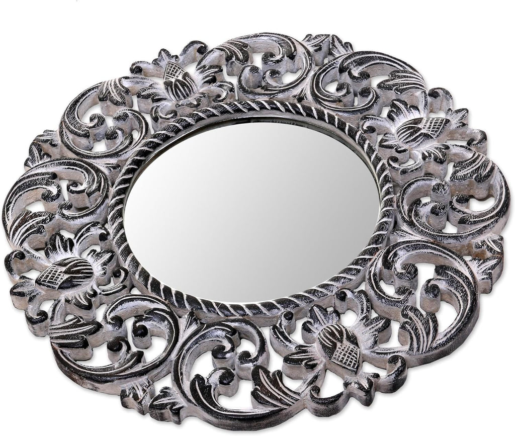 Black and White Floral Wood Wall Mounted Mirror H819916