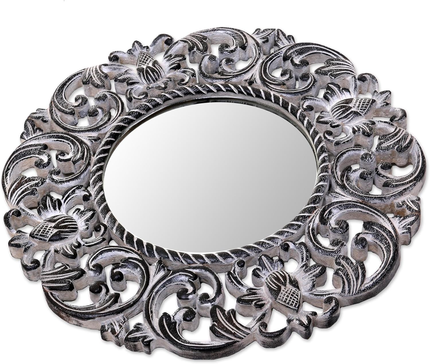 Black and White Floral Wood Wall Mounted Mirror H819916